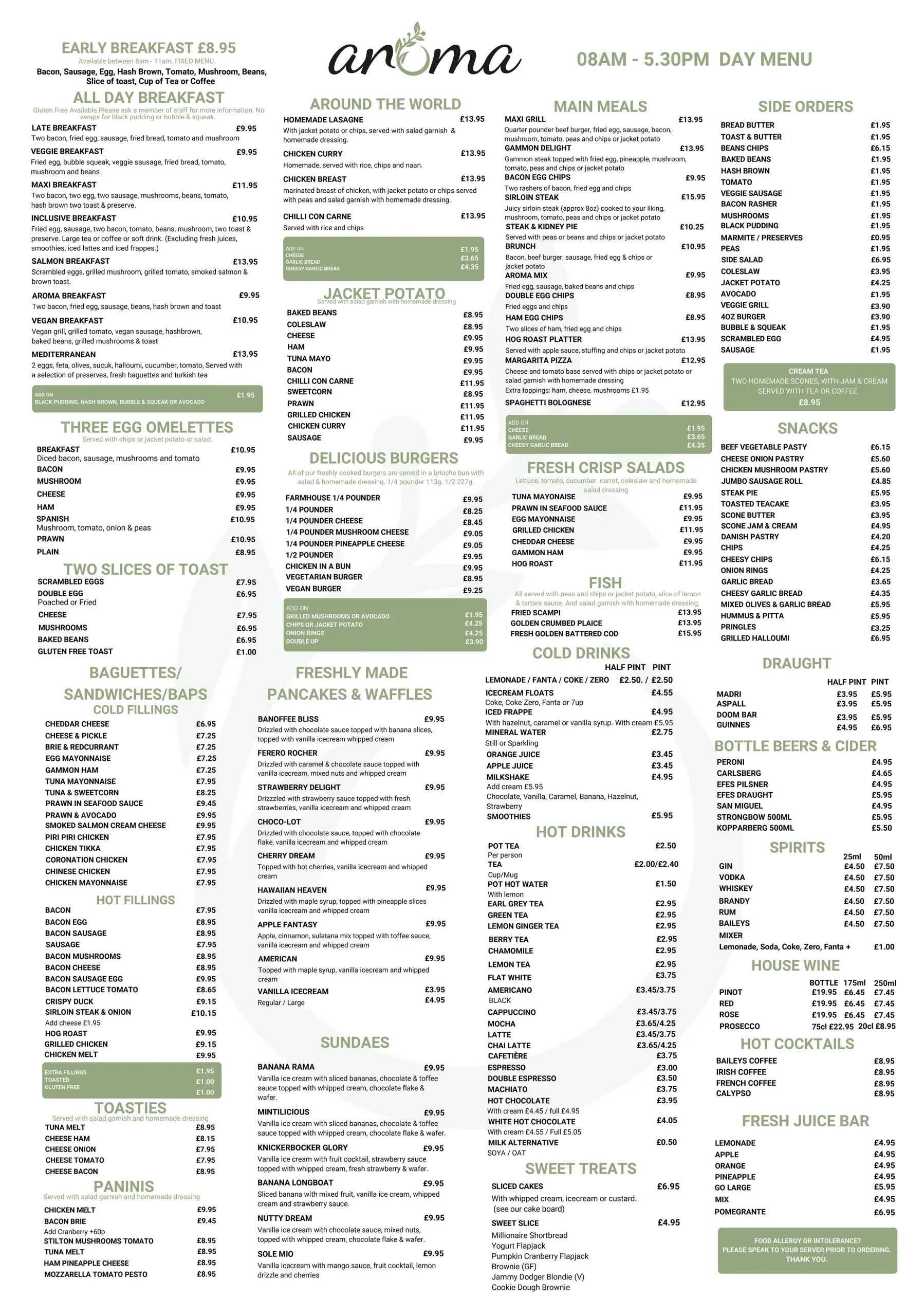 Day Menu Aroma Cafes Verwood